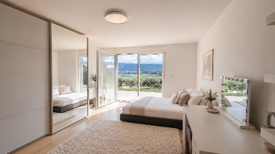 Chambre lumineuse ouvrant sur le panorama